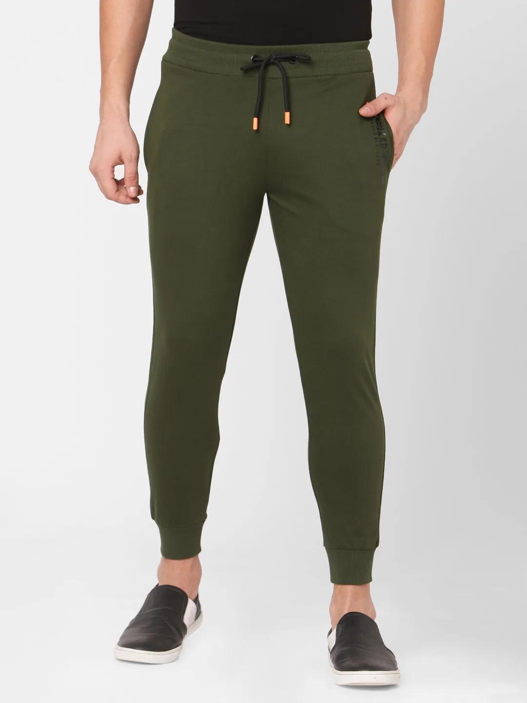 Spykar Men Green Cotton Slim Fit Mid Rise Trackpant