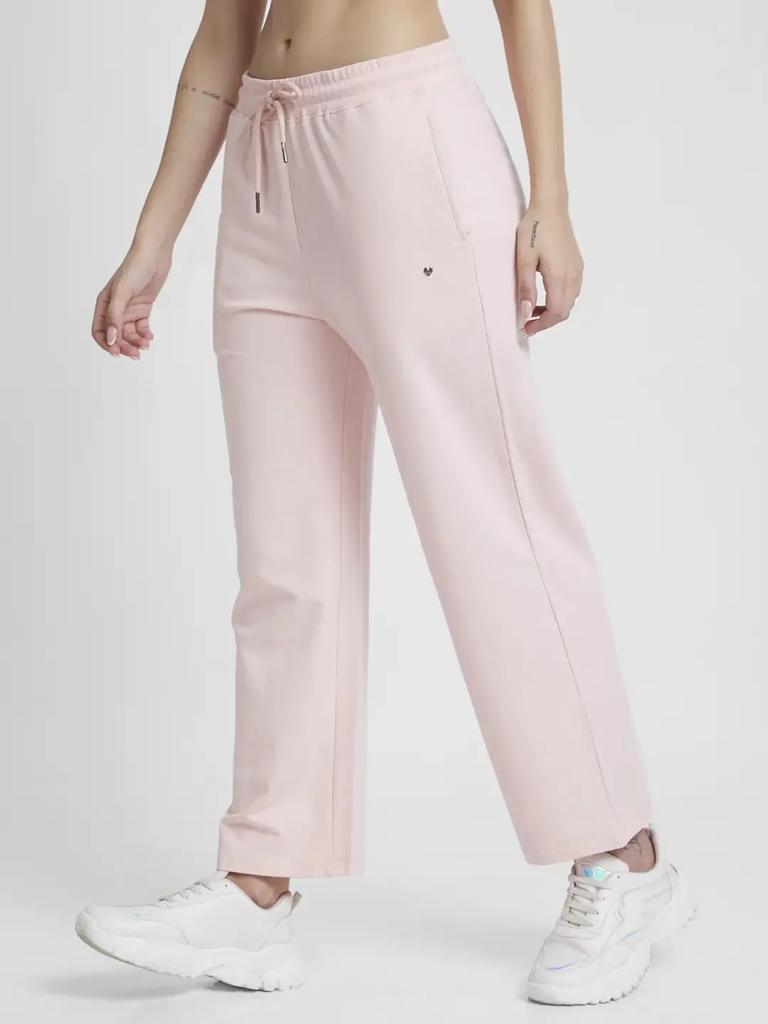 Spykar Women Baby Pink Blended Straight Fit Ankle Length Trackpant