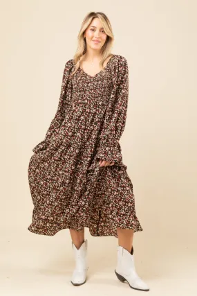 Steeley (Floral Midi Dress in black)