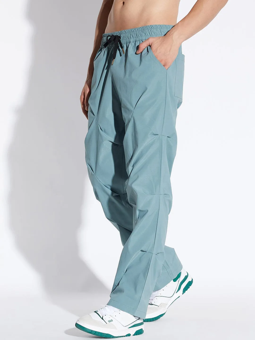 Teal Parachute Pleated Trackpants