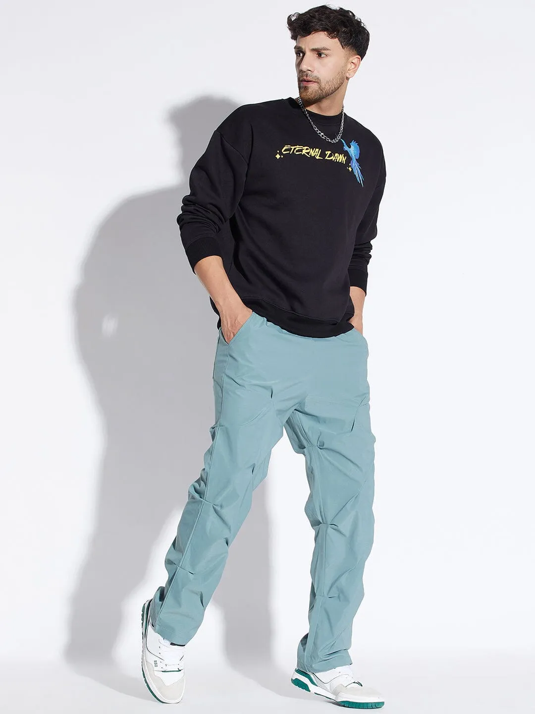 Teal Parachute Pleated Trackpants