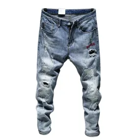 West Louis™ Ripped Frayed Streetwear Patchwork Jeans