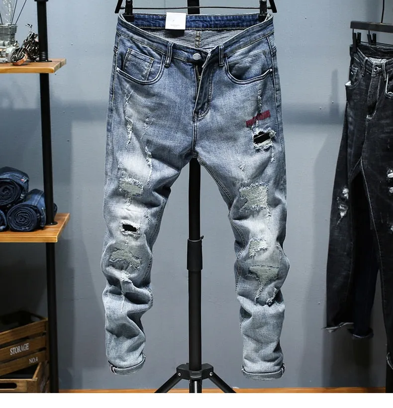 West Louis™ Ripped Frayed Streetwear Patchwork Jeans