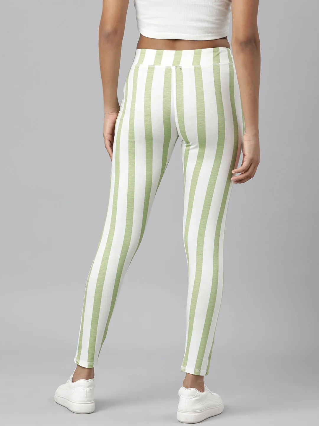 Women Green Striped Trackapant