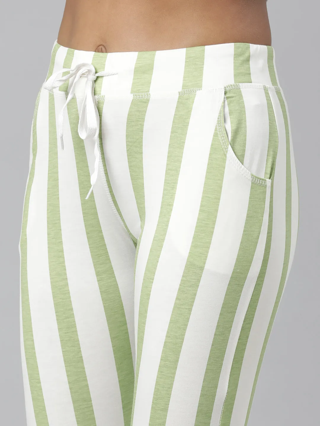 Women Green Striped Trackapant