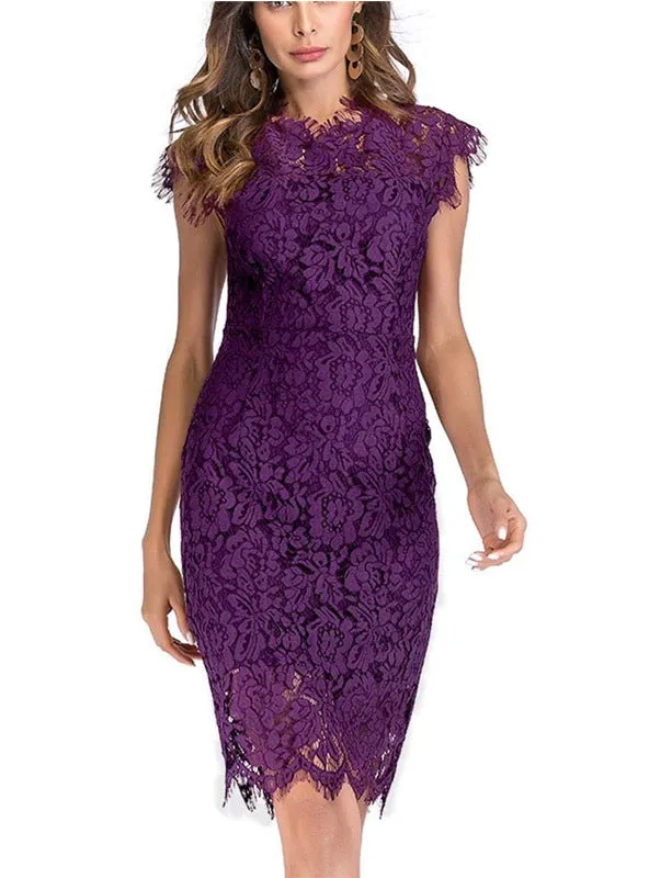 Women's Bodycon Sleeveless Little Cocktail Party Dress with Floral Lace